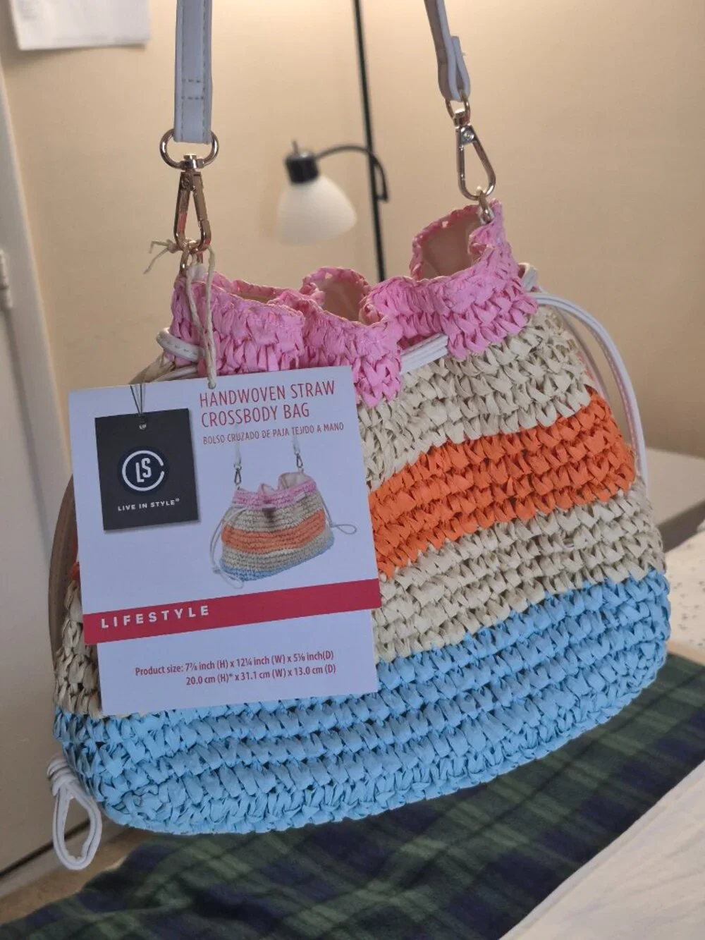 HandWoven Straw Crossbody Bag Natural Beaded - LIVE IN STYLE, NEW